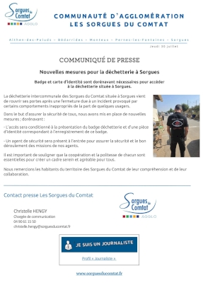 Nouvelles mesures pour la déchetterie à Sorgues